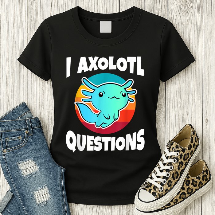 I Axolotl Questions Retro Funny Cute Axolotl Womens T-Shirt