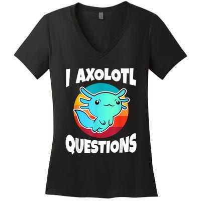 I Axolotl Questions Retro Funny Cute Axolotl Women's V-Neck T-Shirt