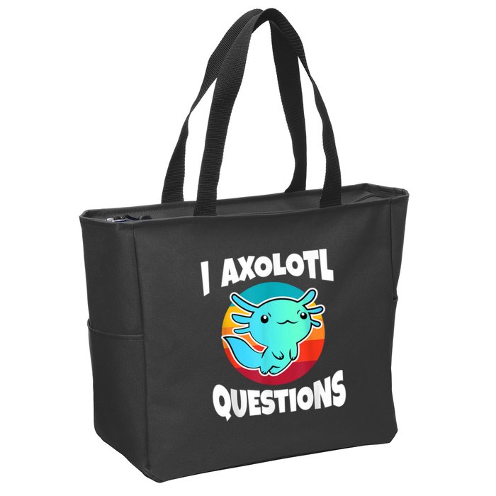 I Axolotl Questions Retro Funny Cute Axolotl Zip Tote Bag