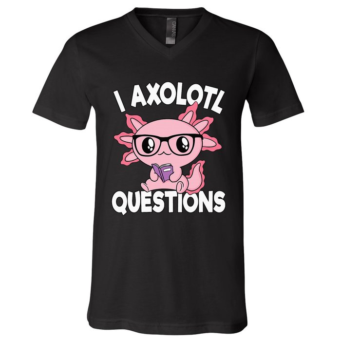 I Axolotl Questions Mexican Salamander Pink Axolotl V-Neck T-Shirt