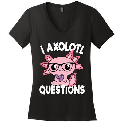 I Axolotl Questions Mexican Salamander Pink Axolotl Women's V-Neck T-Shirt