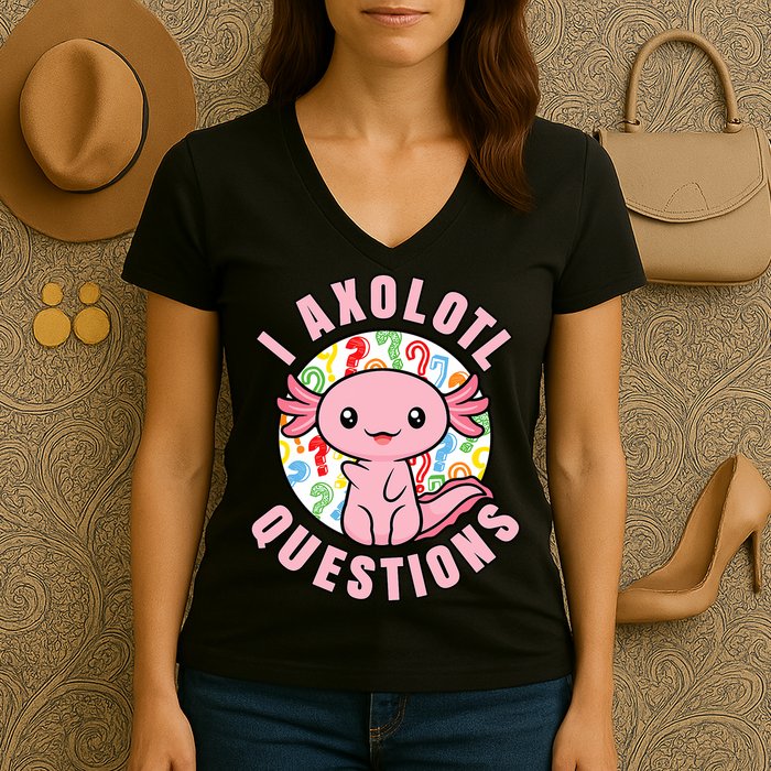 I Axolotl Questions Funny P.ink Axolotl Kawaii Women's V-Neck T-Shirt