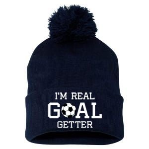 I'm A Real GOAL Getter Soccer Pom Pom 12in Knit Beanie