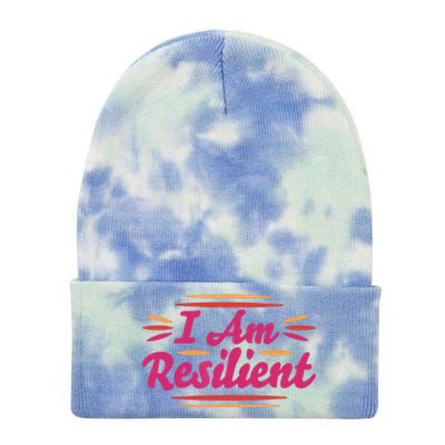 I Am Resilient Quote Positive Affirmation Tie Dye 12in Knit Beanie