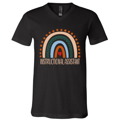 Instructional Assistant Rainbow Appreciation Back To School V-Neck T-Shirt