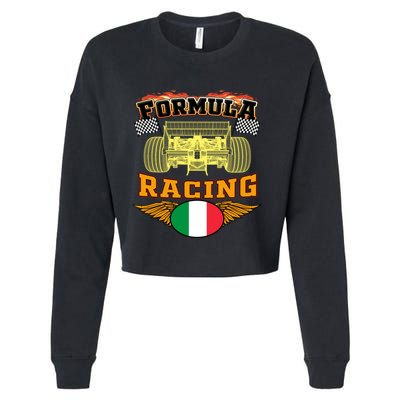 Italian Auto Race Italy Flag Formula Racing Car Blueprint Cute Gift Cropped Pullover Crew