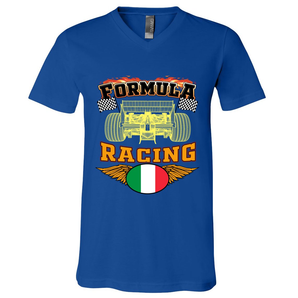 Italian Auto Race Italy Flag Formula Racing Car Blueprint Cute Gift V-Neck T-Shirt