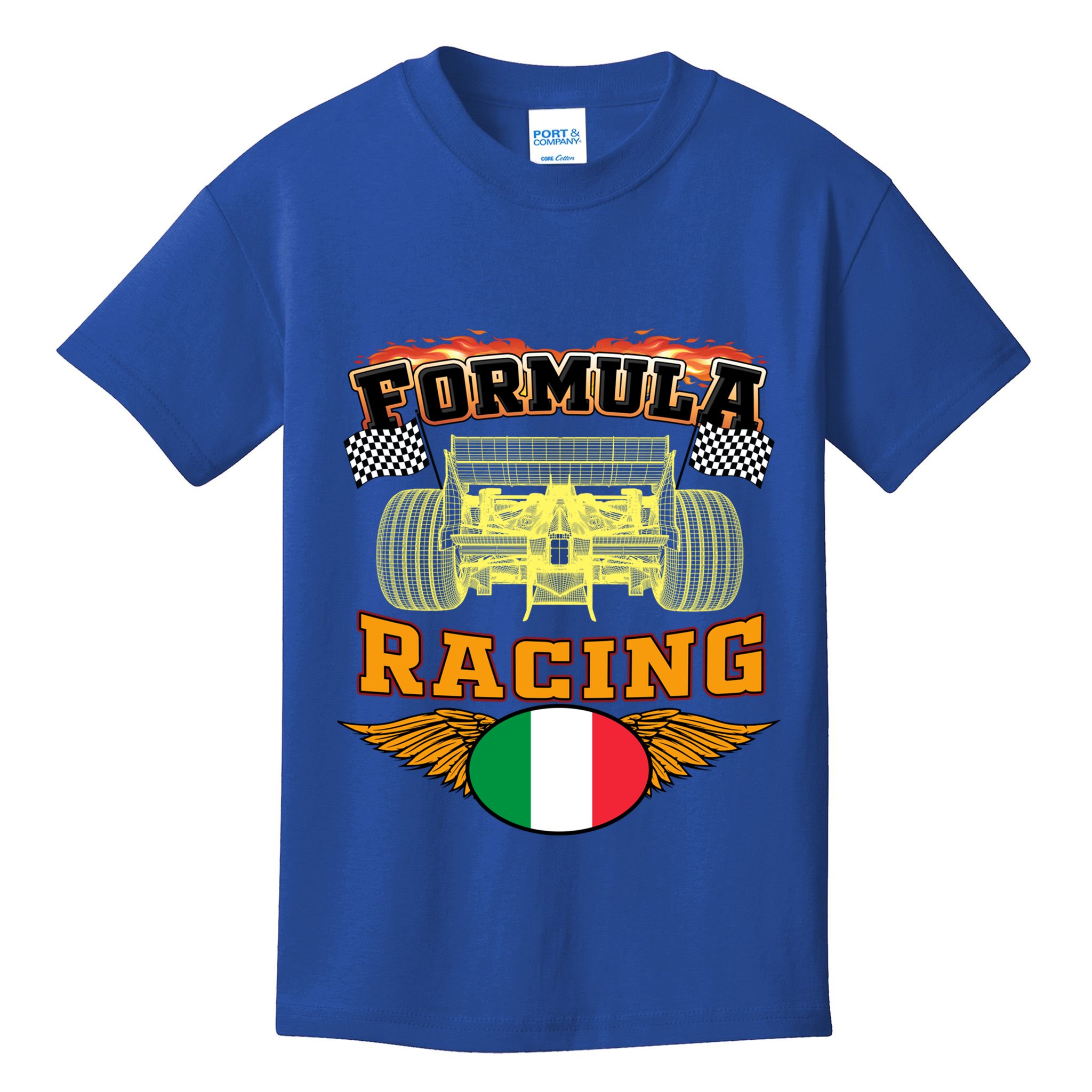 Italian Auto Race Italy Flag Formula Racing Car Blueprint Cute Gift Kids T-Shirt