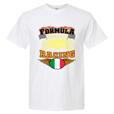 Italian Auto Race Italy Flag Formula Racing Car Blueprint Cute Gift Garment-Dyed Heavyweight T-Shirt