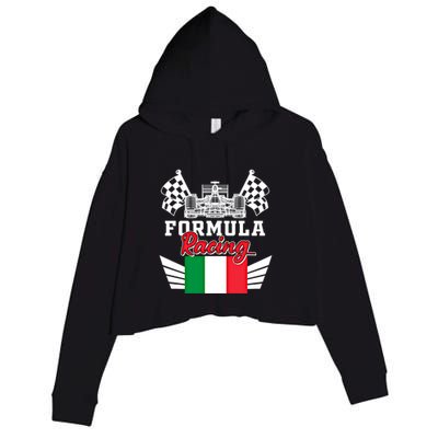 Italian Auto Race Italy Flag Formula Racing Car Blueprint Meaningful Gift Crop Fleece Hoodie