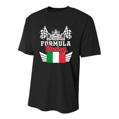 Italian Auto Race Italy Flag Formula Racing Car Blueprint Meaningful Gift Youth Performance Sprint T-Shirt