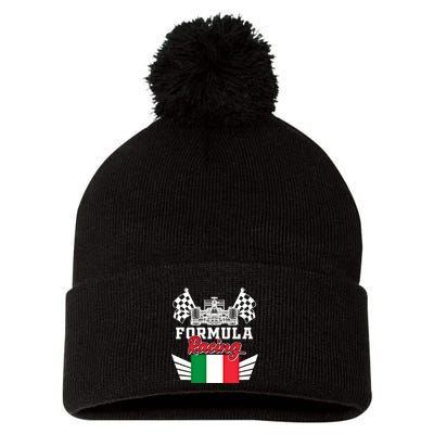 Italian Auto Race Italy Flag Formula Racing Car Blueprint Meaningful Gift Pom Pom 12in Knit Beanie