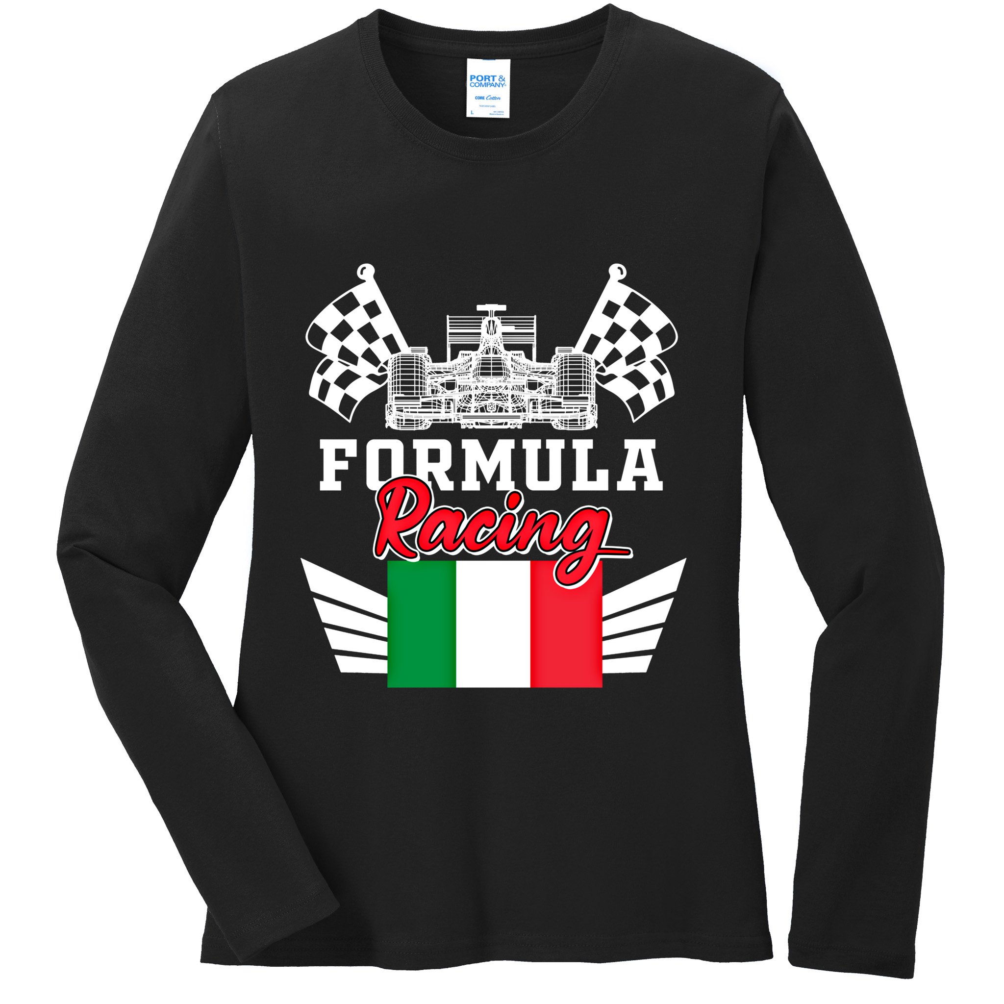 Italian Auto Race Italy Flag Formula Racing Car Blueprint Meaningful Gift Ladies Long Sleeve Shirt