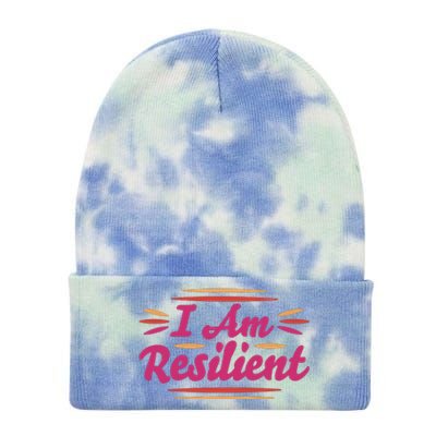 I Am Resilient Quote Tie Dye 12in Knit Beanie