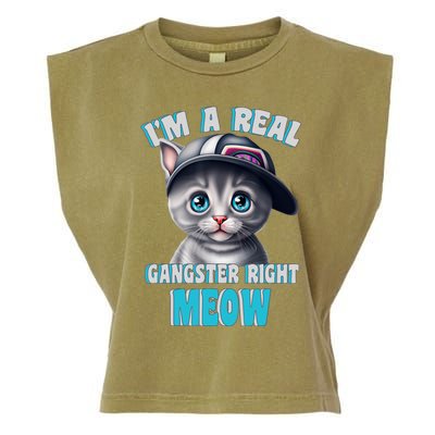 I'm A Real Gangster Right Meow Cute Kitten Garment-Dyed Women's Muscle Tee