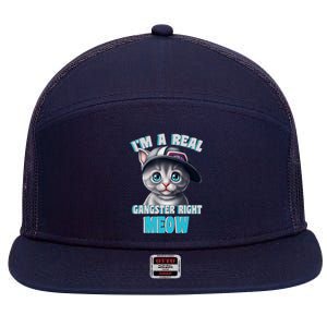 I'm A Real Gangster Right Meow Cute Kitten 7 Panel Mesh Trucker Snapback Hat