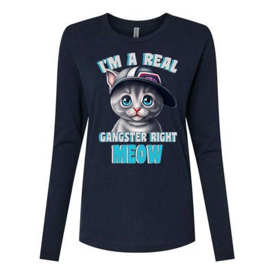 I'm A Real Gangster Right Meow Cute Kitten Womens Cotton Relaxed Long Sleeve T-Shirt