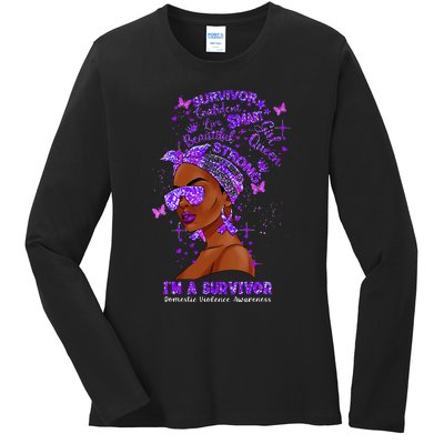 I'm A Survivor Domestic Violence Awareness Black Woman Ladies Long Sleeve Shirt