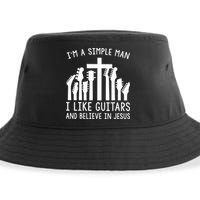 Im A Simple Man I Like Guitars And Believe In Jesus Sustainable Bucket Hat