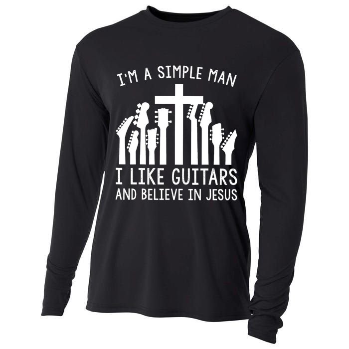 Im A Simple Man I Like Guitars And Believe In Jesus Cooling Performance Long Sleeve Crew