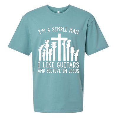 Im A Simple Man I Like Guitars And Believe In Jesus Sueded Cloud Jersey T-Shirt