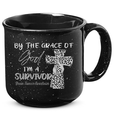 I'm A Survivor Brain Tumor Awareness Grey Ribbon 15oz Campfire Ceramic Mug