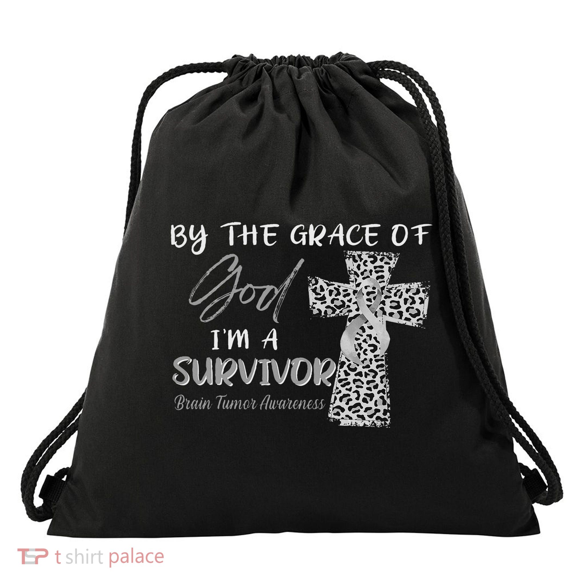 I'm A Survivor Brain Tumor Awareness Grey Ribbon Drawstring Bag