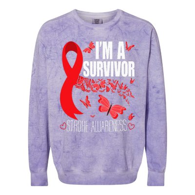 Im A Survivor Stroke Awareness Red Ribbon Brain Attack Colorblast Crewneck Sweatshirt