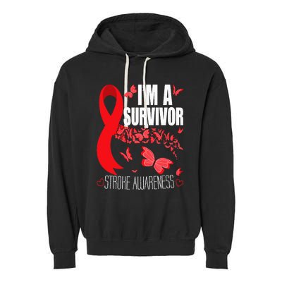 Im A Survivor Stroke Awareness Red Ribbon Brain Attack Garment-Dyed Fleece Hoodie