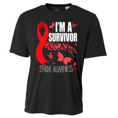 Im A Survivor Stroke Awareness Red Ribbon Brain Attack Cooling Performance Crew T-Shirt