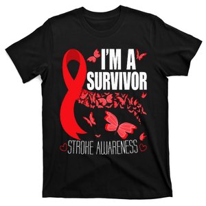 Im A Survivor Stroke Awareness Red Ribbon Brain Attack T-Shirt