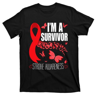 Im A Survivor Stroke Awareness Red Ribbon Brain Attack T-Shirt