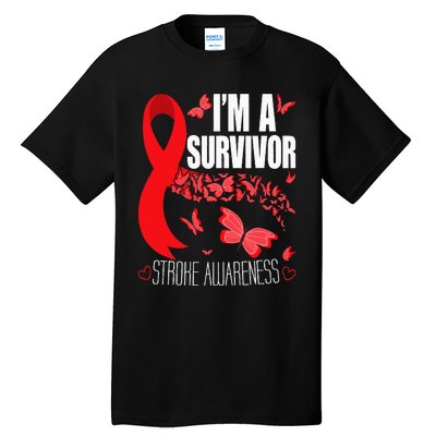 Im A Survivor Stroke Awareness Red Ribbon Brain Attack Tall T-Shirt