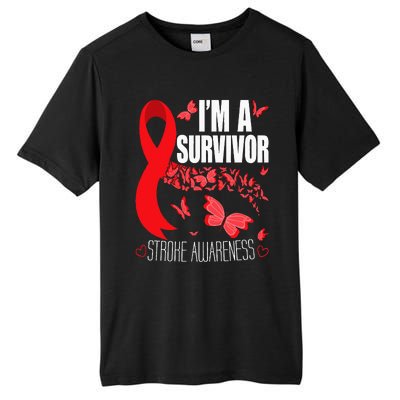 Im A Survivor Stroke Awareness Red Ribbon Brain Attack Tall Fusion ChromaSoft Performance T-Shirt