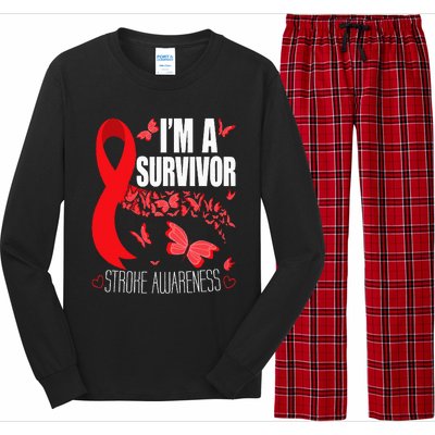 Im A Survivor Stroke Awareness Red Ribbon Brain Attack Long Sleeve Pajama Set