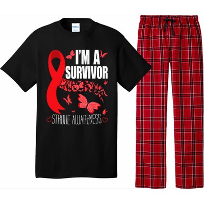 Im A Survivor Stroke Awareness Red Ribbon Brain Attack Pajama Set