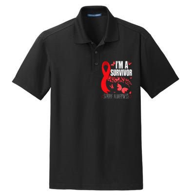 Im A Survivor Stroke Awareness Red Ribbon Brain Attack Dry Zone Grid Polo