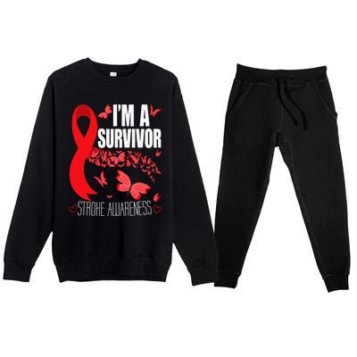 Im A Survivor Stroke Awareness Red Ribbon Brain Attack Premium Crewneck Sweatsuit Set