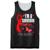 Im A Survivor Stroke Awareness Red Ribbon Brain Attack Mesh Reversible Basketball Jersey Tank