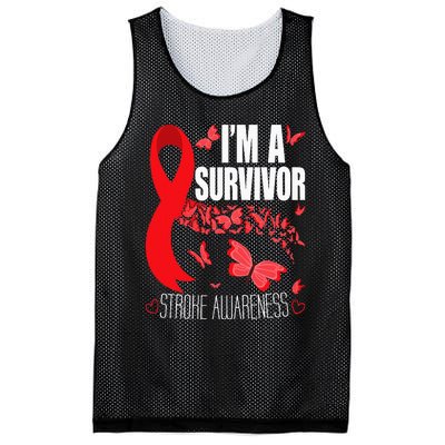 Im A Survivor Stroke Awareness Red Ribbon Brain Attack Mesh Reversible Basketball Jersey Tank