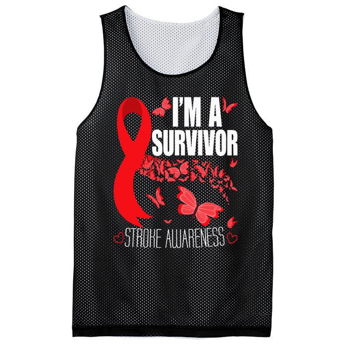 Im A Survivor Stroke Awareness Red Ribbon Brain Attack Mesh Reversible Basketball Jersey Tank