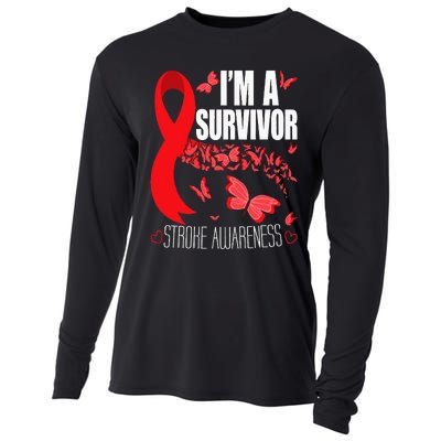 Im A Survivor Stroke Awareness Red Ribbon Brain Attack Cooling Performance Long Sleeve Crew