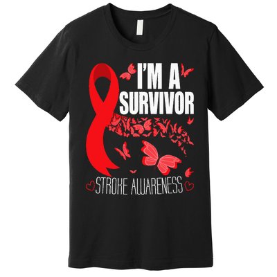 Im A Survivor Stroke Awareness Red Ribbon Brain Attack Premium T-Shirt