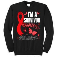 Im A Survivor Stroke Awareness Red Ribbon Brain Attack Tall Sweatshirt