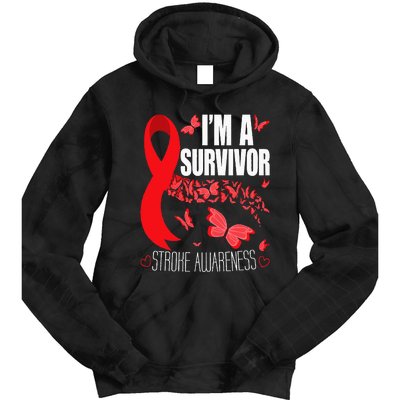 Im A Survivor Stroke Awareness Red Ribbon Brain Attack Tie Dye Hoodie