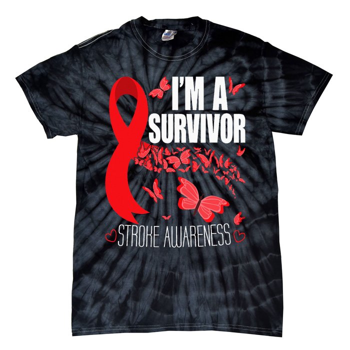 Im A Survivor Stroke Awareness Red Ribbon Brain Attack Tie-Dye T-Shirt