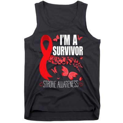 Im A Survivor Stroke Awareness Red Ribbon Brain Attack Tank Top