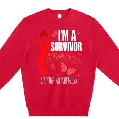 Im A Survivor Stroke Awareness Red Ribbon Brain Attack Premium Crewneck Sweatshirt