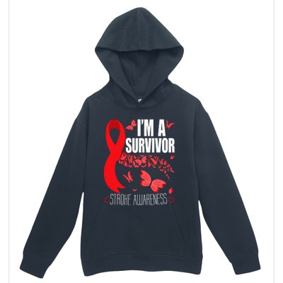 Im A Survivor Stroke Awareness Red Ribbon Brain Attack Urban Pullover Hoodie