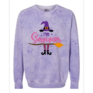 I'm A Survivor Halloween Breast Cancer Awareness Witch Colorblast Crewneck Sweatshirt